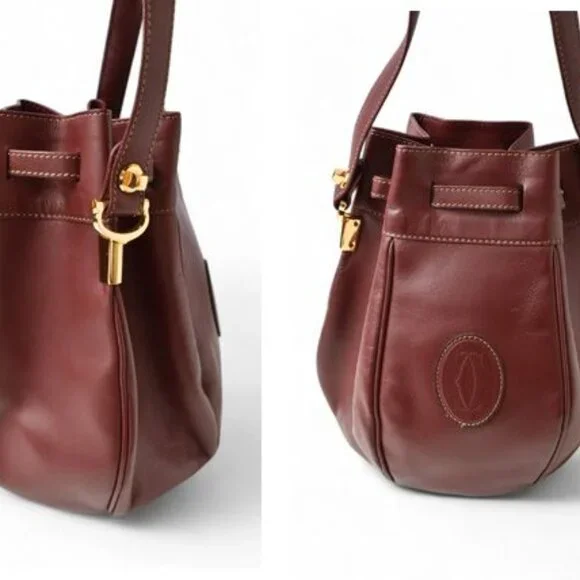 Cartier Shoulder Bag Must Line Vintage Drawstring Bag Crossbody Leather - Picture 2 of 10